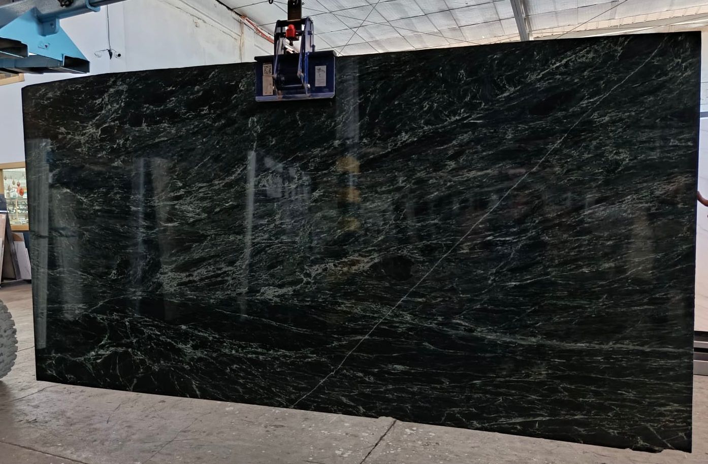 Full slab photo of the classic prada green marble made for luxury interiors