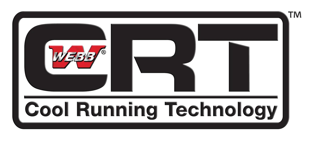 Logo with large letters CRT containing a red W with WEBB inside, and text 'Cool Running Technology' below.