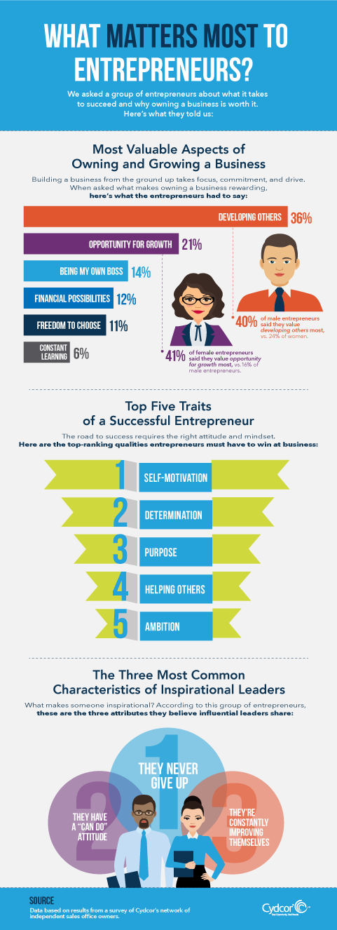Infographic about entrepreneurship and the characteristics of entrepreneurs.