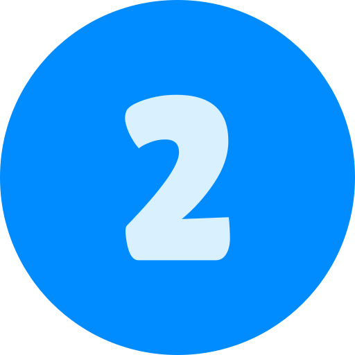 Light blue number 2 centered inside a bright blue circle.