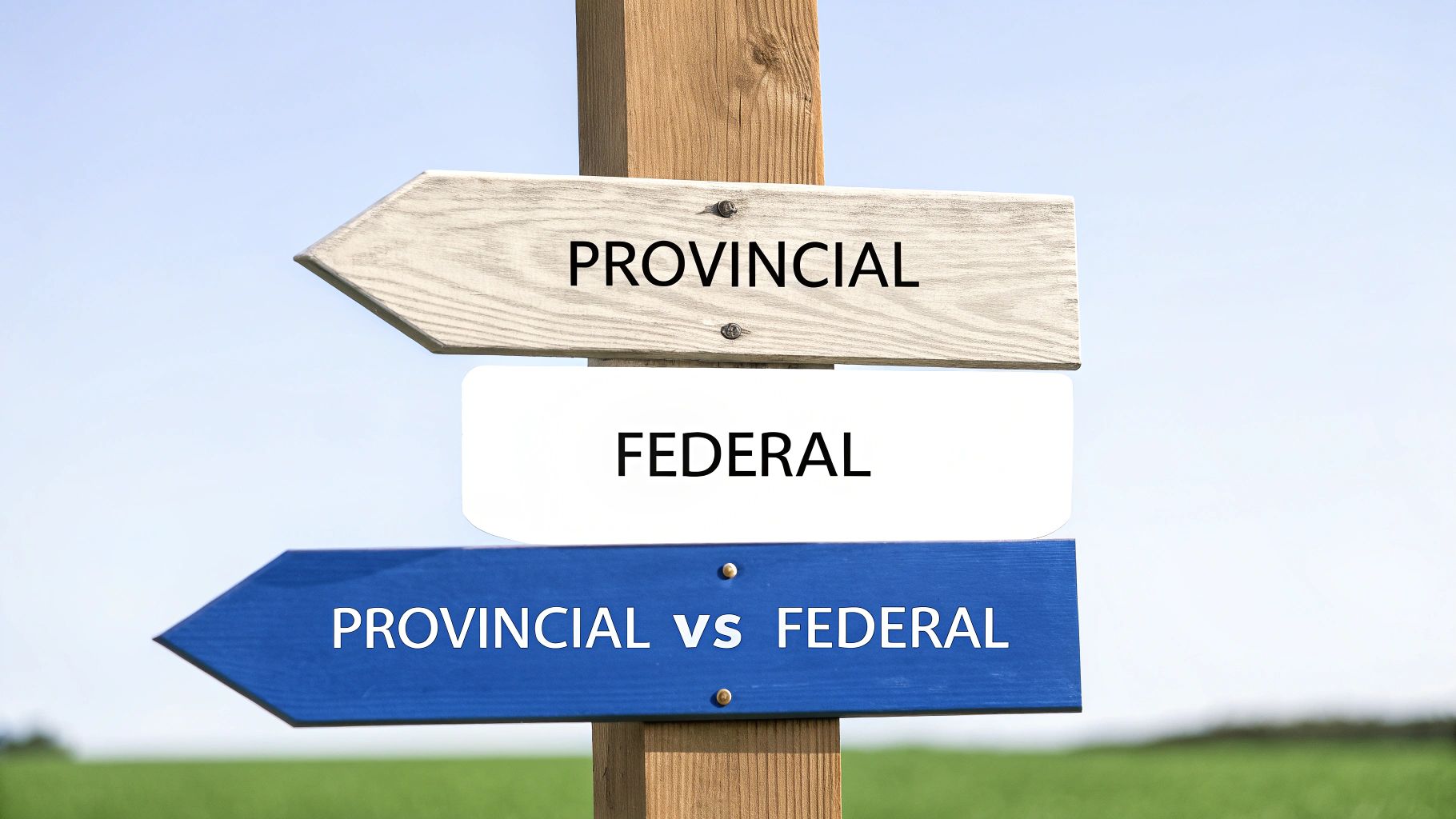 A person at a crossroads, symbolizing the choice between provincial and federal incorporation.