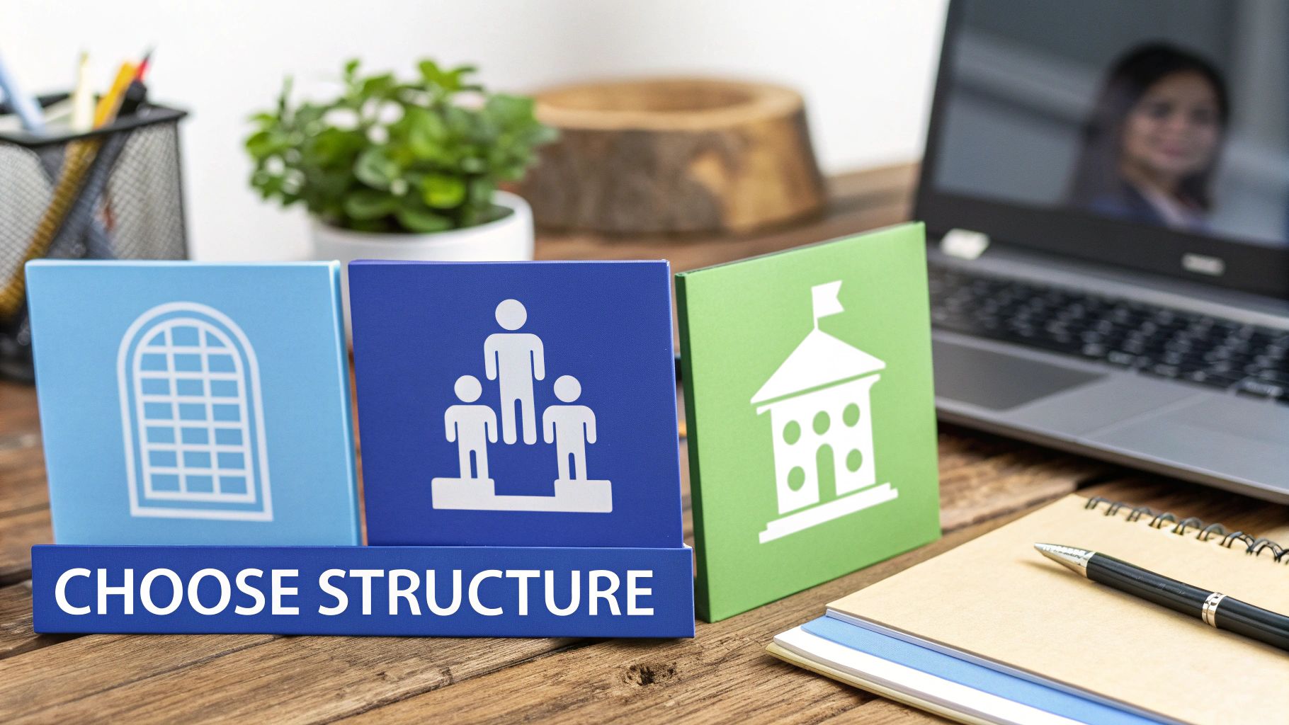 A person at a desk carefully reviewing documents, representing the thoughtful decision of choosing a business structure.