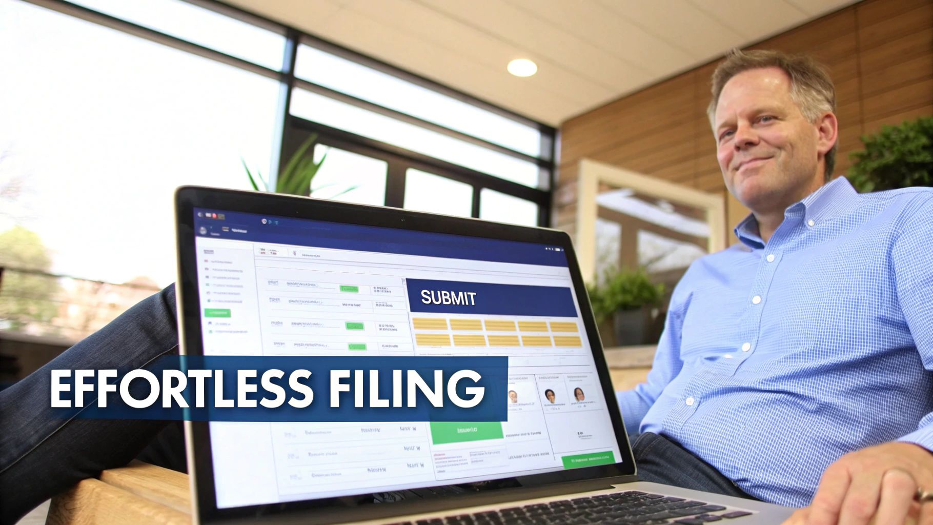An entrepreneur using a laptop to easily manage their business compliance with the Start Right Now platform.