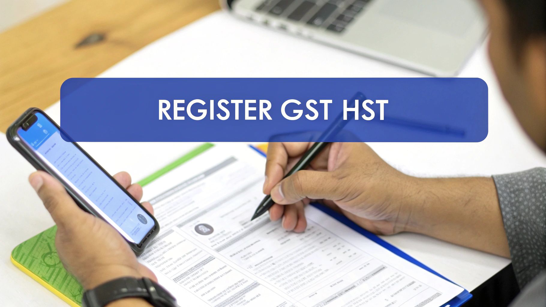 A close-up of a person's hands filling out a form on a clipboard, symbolizing the registration process.