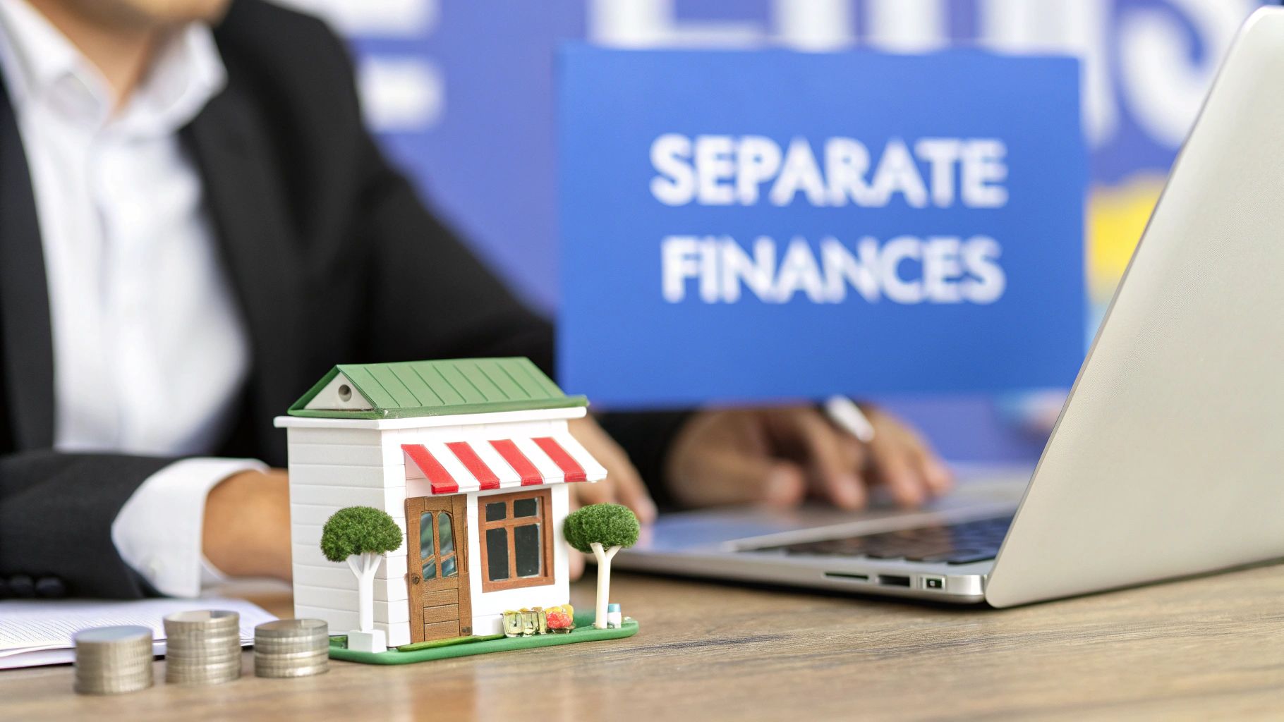 A business owner reviewing bank statements on a tablet in a modern office.