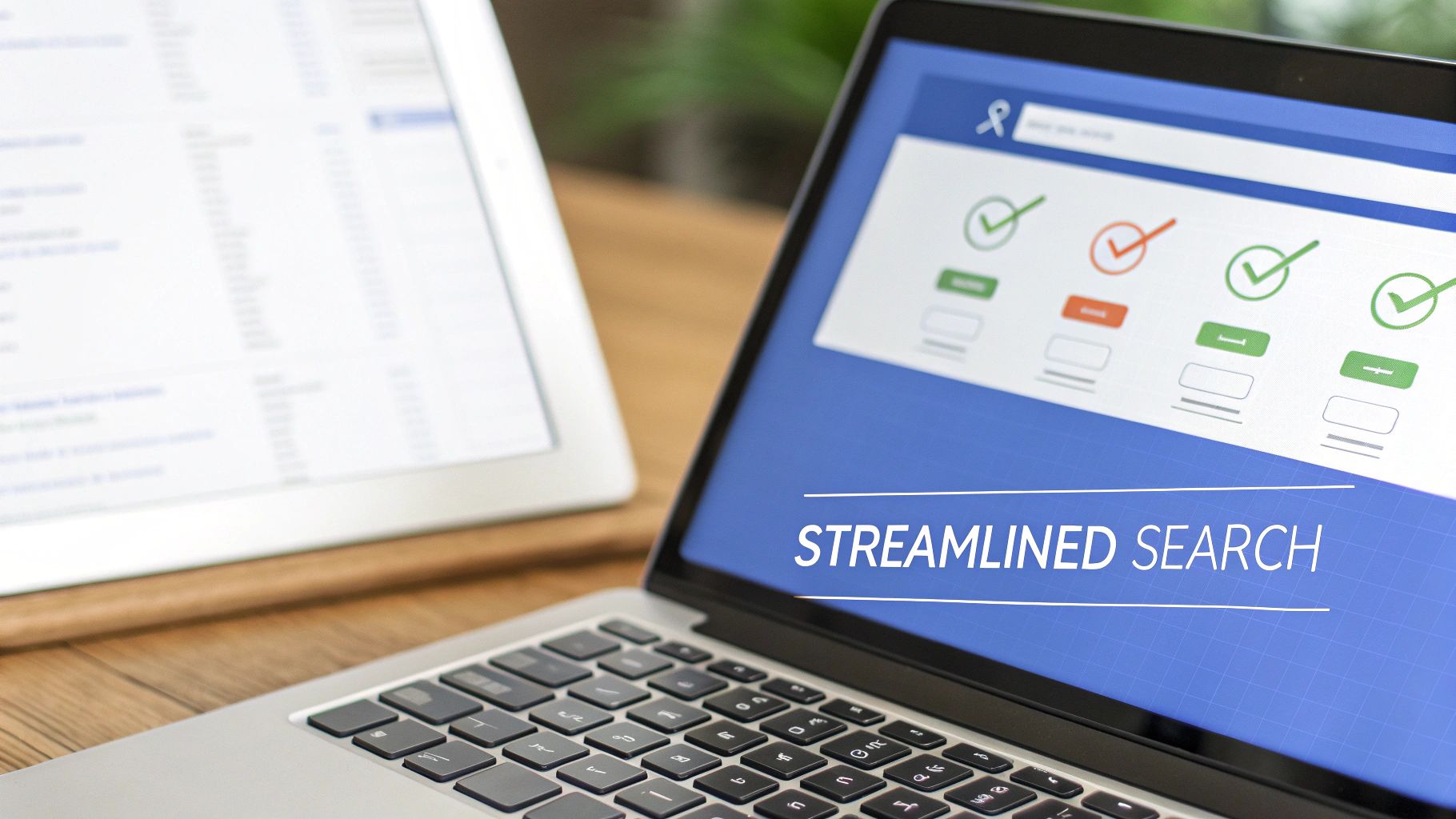 A simplified user interface showing a progress bar, representing the streamlined NUANS search process with Start Right Now.