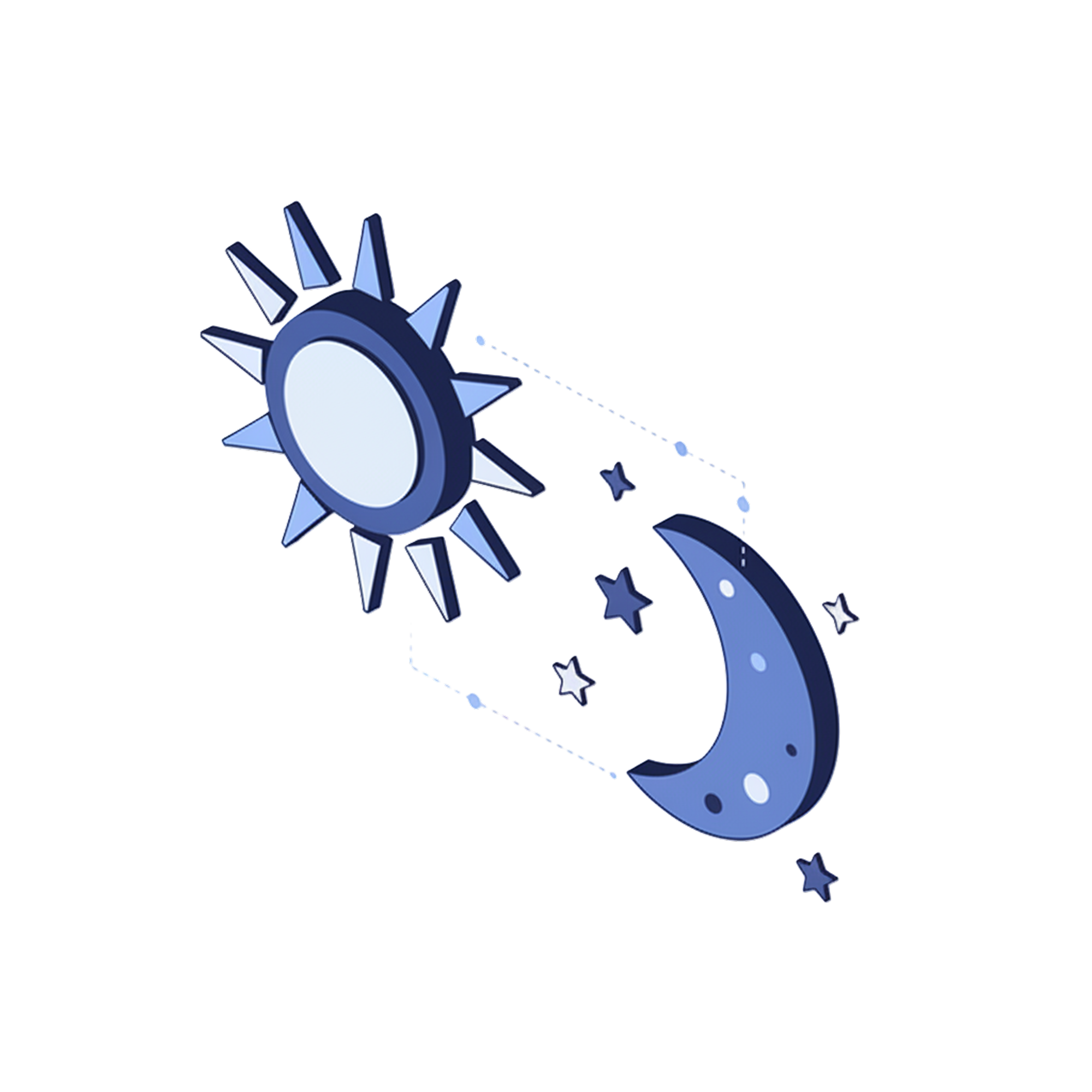 连接的太阳和月亮图标,中间有几颗星星,象征昼夜循环。