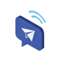 蓝色聊天气泡内的白色纸飞机图标,旁边有三条弧线表示无线信号。