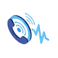 蓝色电话听筒图标,周围有信号波和心电图线条。