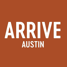 White text reading 'ARRIVE AUSTIN' on a rust-colored background.