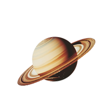 Planet Saturn with its prominent rings against a black background.