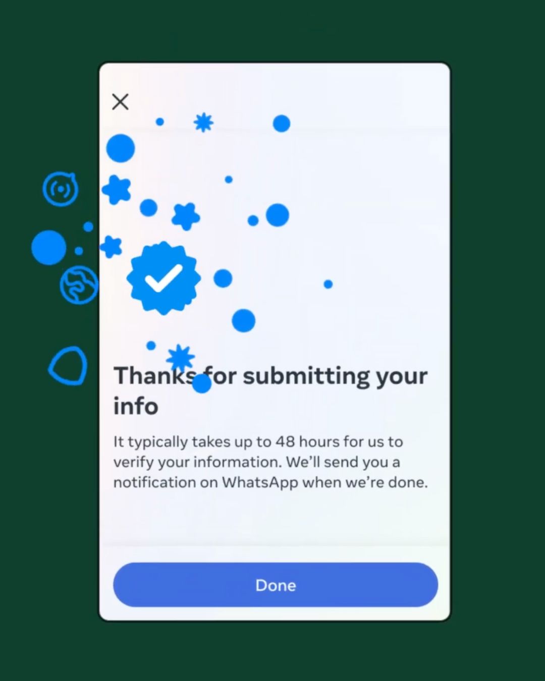 Text reading 'Meta Verified for businesses on WhatsApp' with a blue verification checkmark.