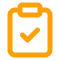 Stylized clipboard icon with a checkmark, indicating a task or item.