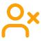 Vector graphic of a person icon with an 'x' mark.