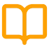 Orange and black open book icon with stylized pages.