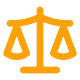 Orange balance scale icon representing justice or fairness.