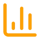 Orange bar chart icon with three differently sized vertical bars on a gray cornered chart base.
