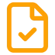 Orange document icon with a checkmark on a gray background.