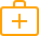 Orange square with rounded corners containing a plus sign and a small cross above it.