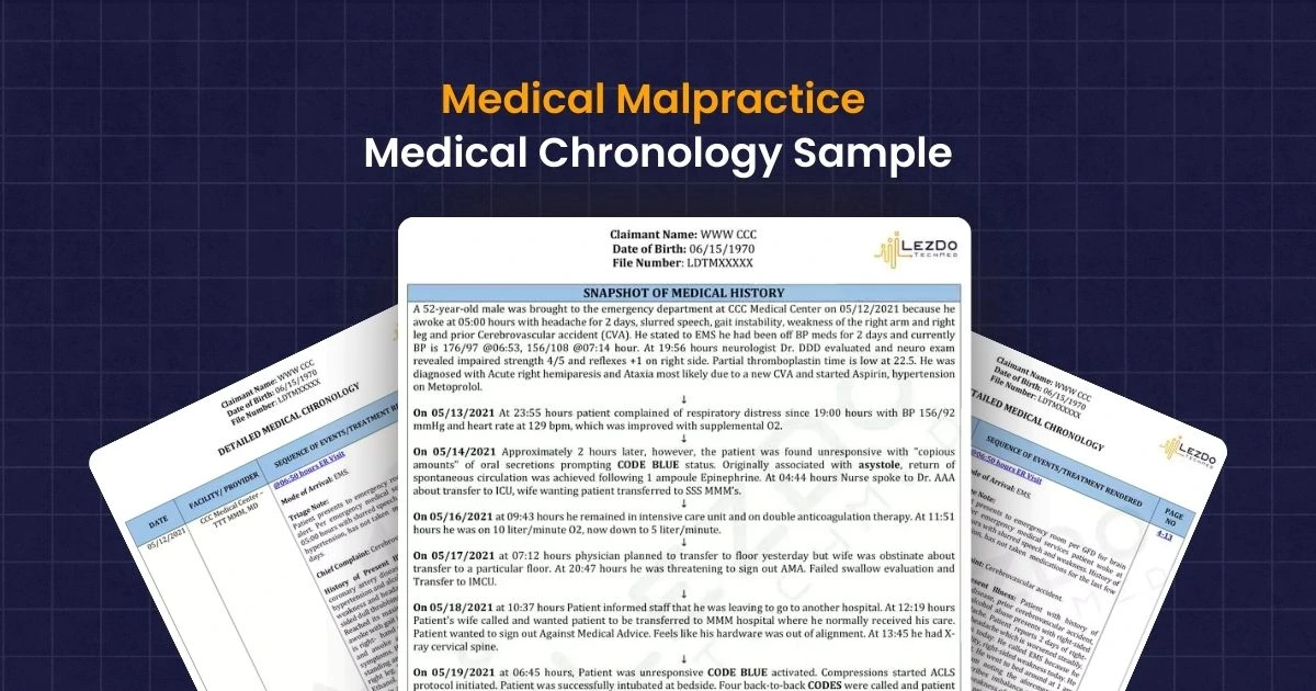 Medical malpractice medical chronology sample