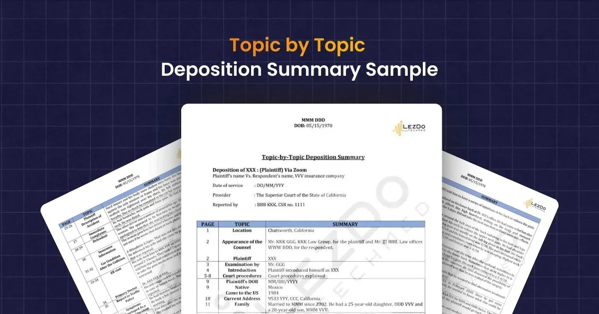 Topic-based deposition summary sample