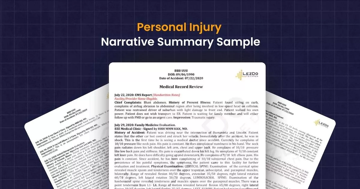 Personal injury narrative summary sample