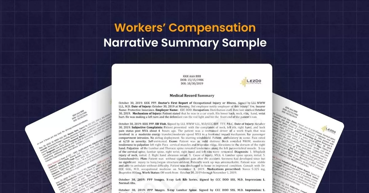 Workers’ compensation narrative summary sample