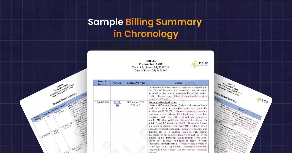 Billing Summary in Chronology Sample