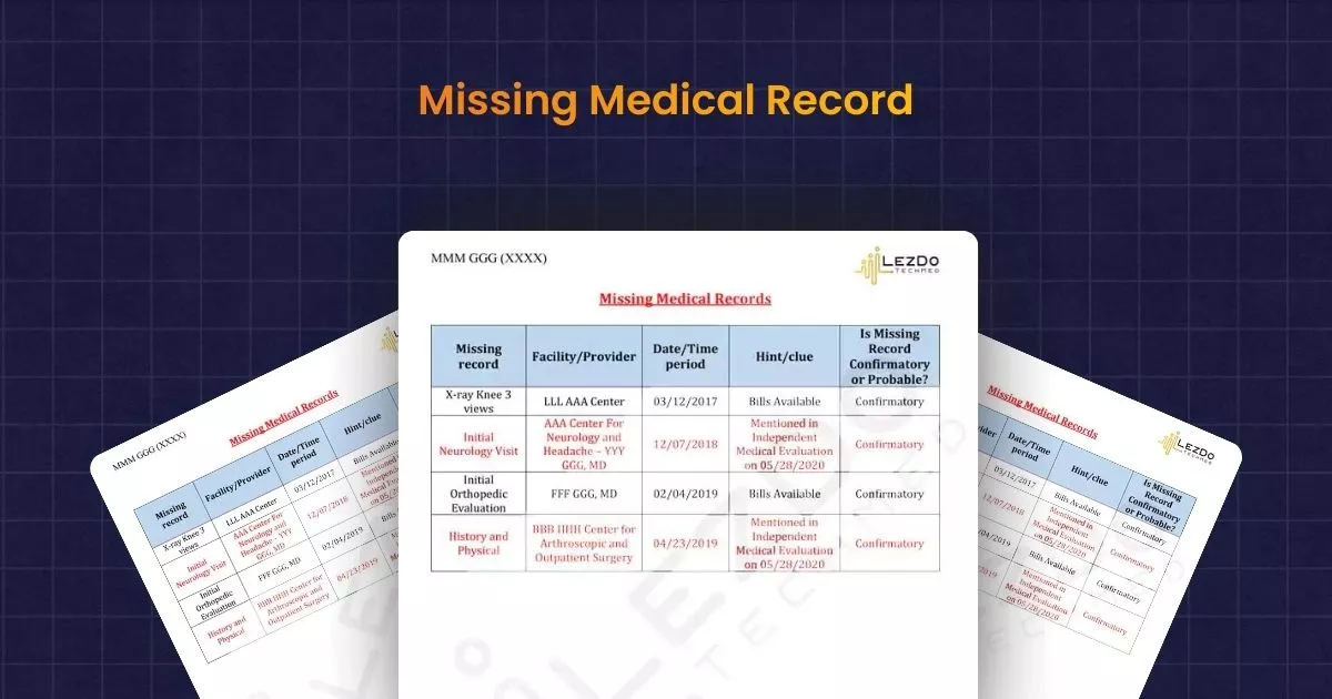 Missing Medical Record Sample