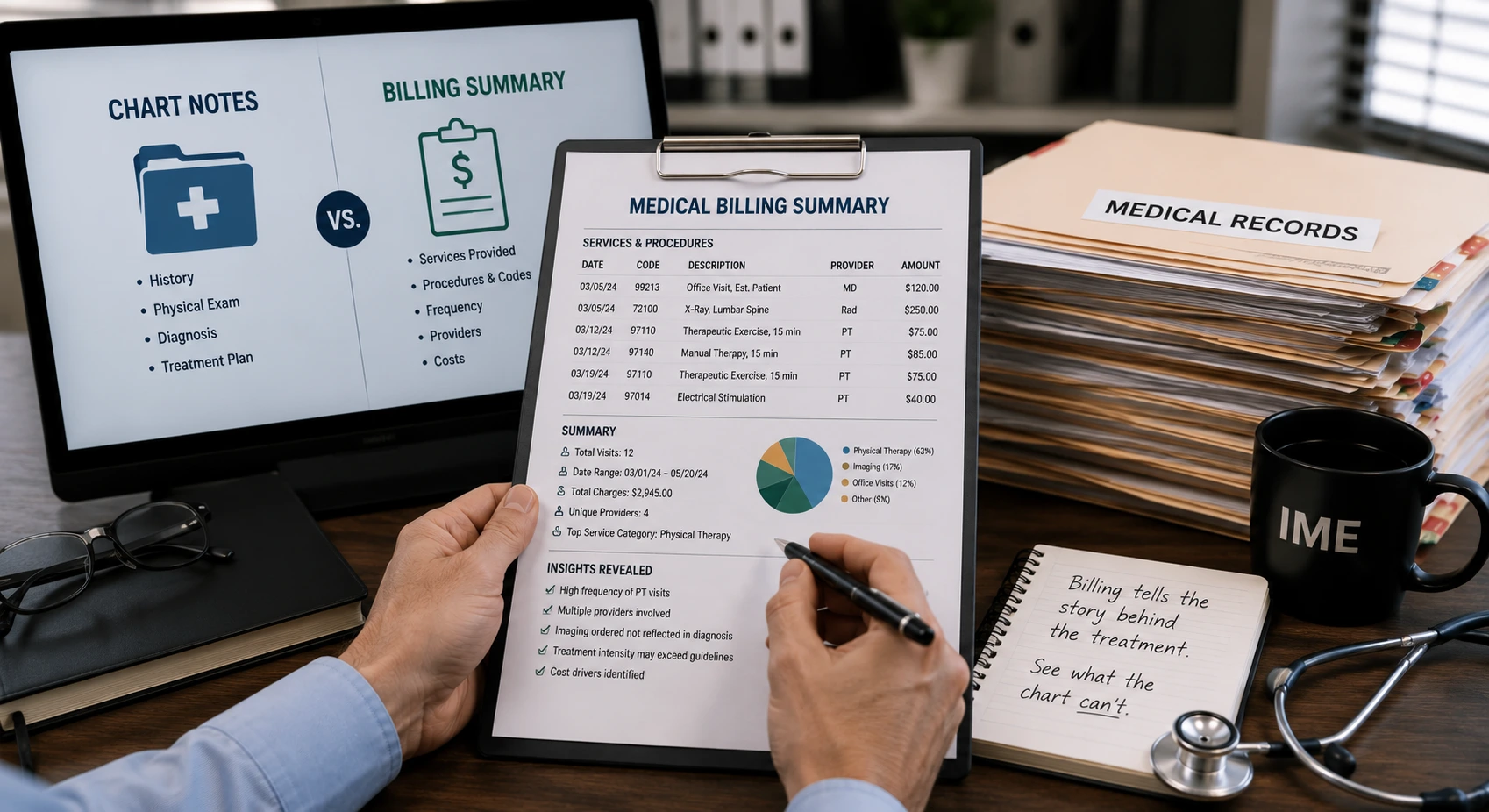 Image showing the things revealed to IMEs by a medical billing summary 