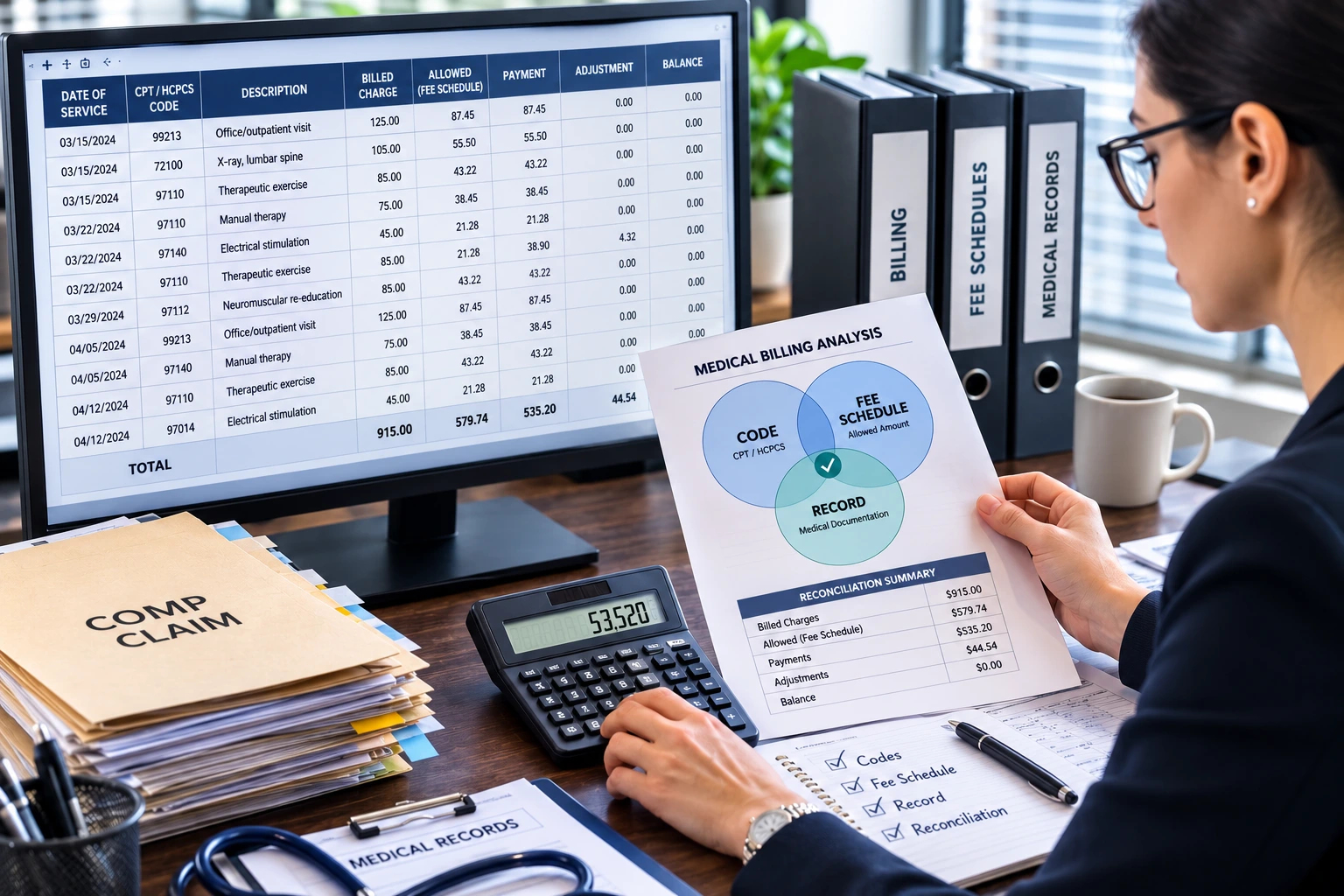 How a Medical Billing Analysis Reconciles the Code, the Fee Schedule, and the Record on a Comp Claim