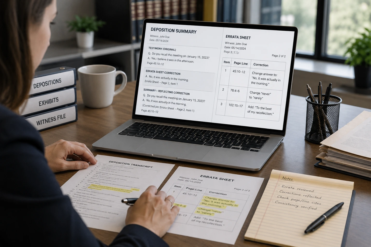 How a Deposition Summary Should Reflect a Witness's Errata Sheet Corrections