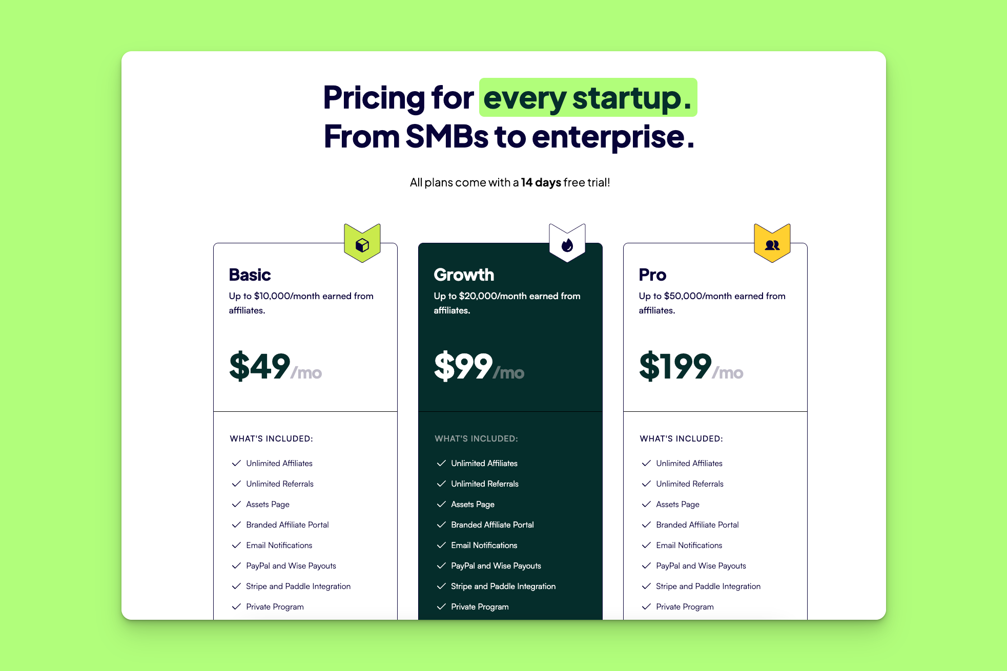 Tolt Pricing Screenshot