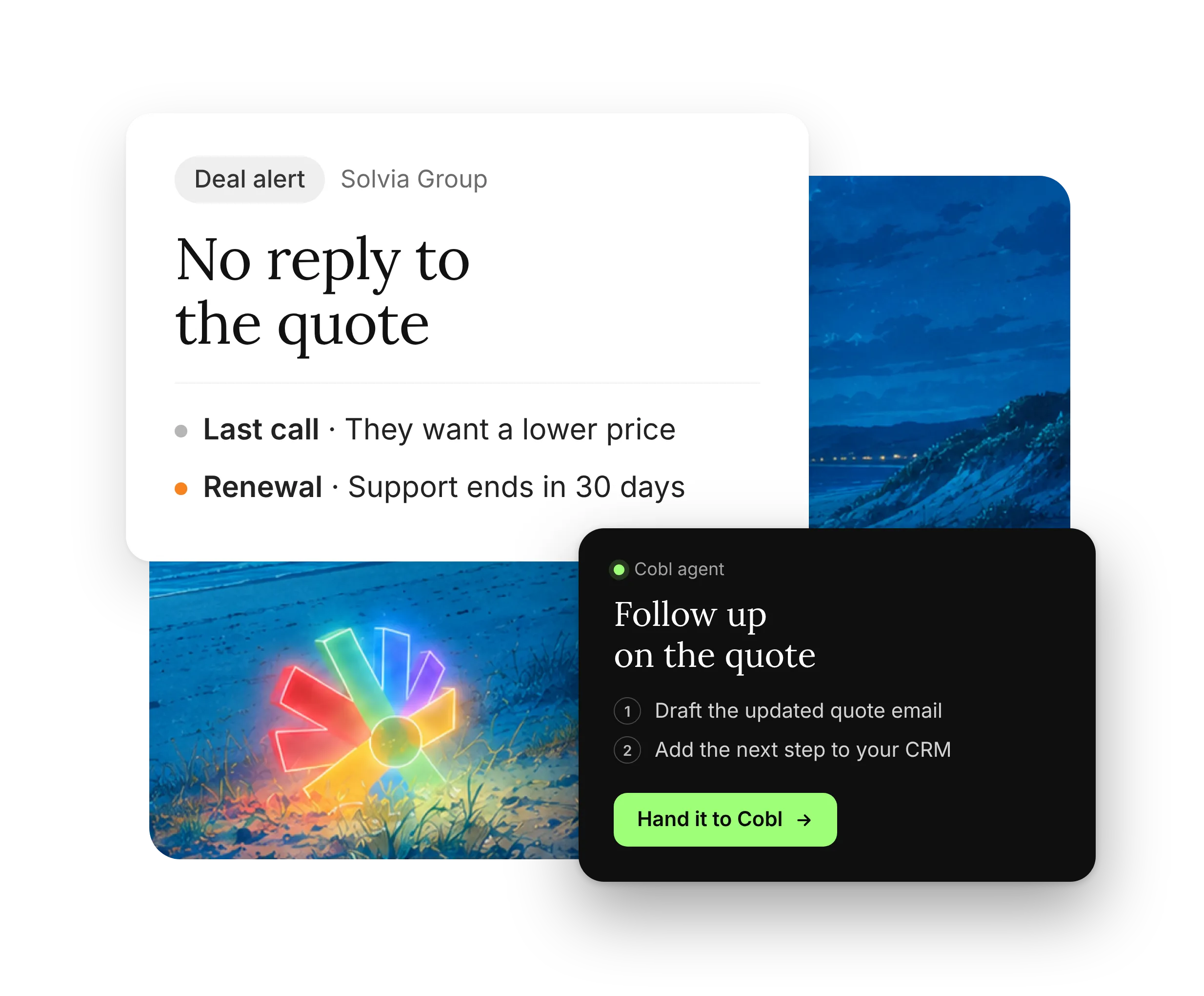 Cobl prepares the follow-up on a quote