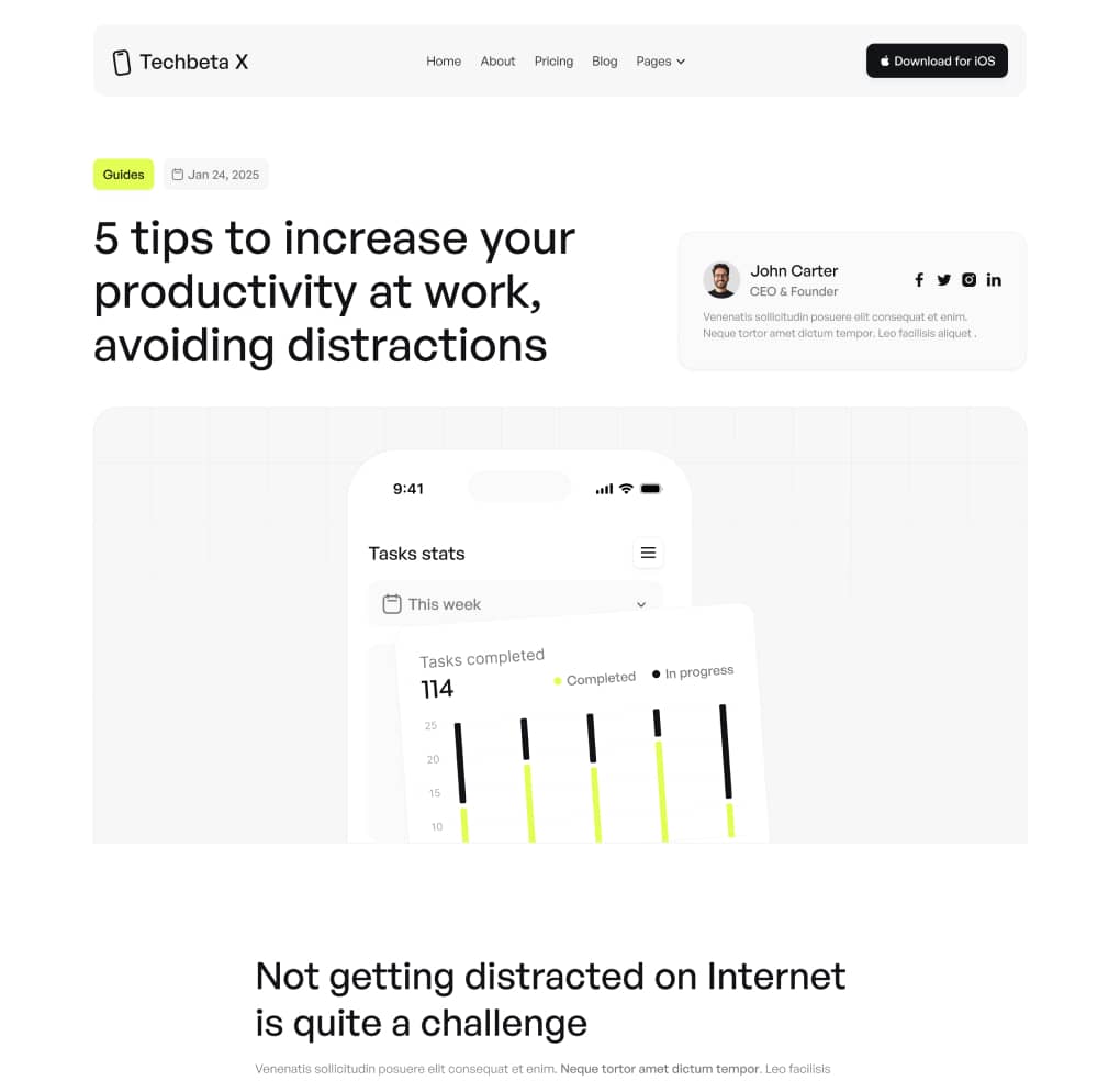Techbeta X - Blog Post Page - Tech App Webflow Template
