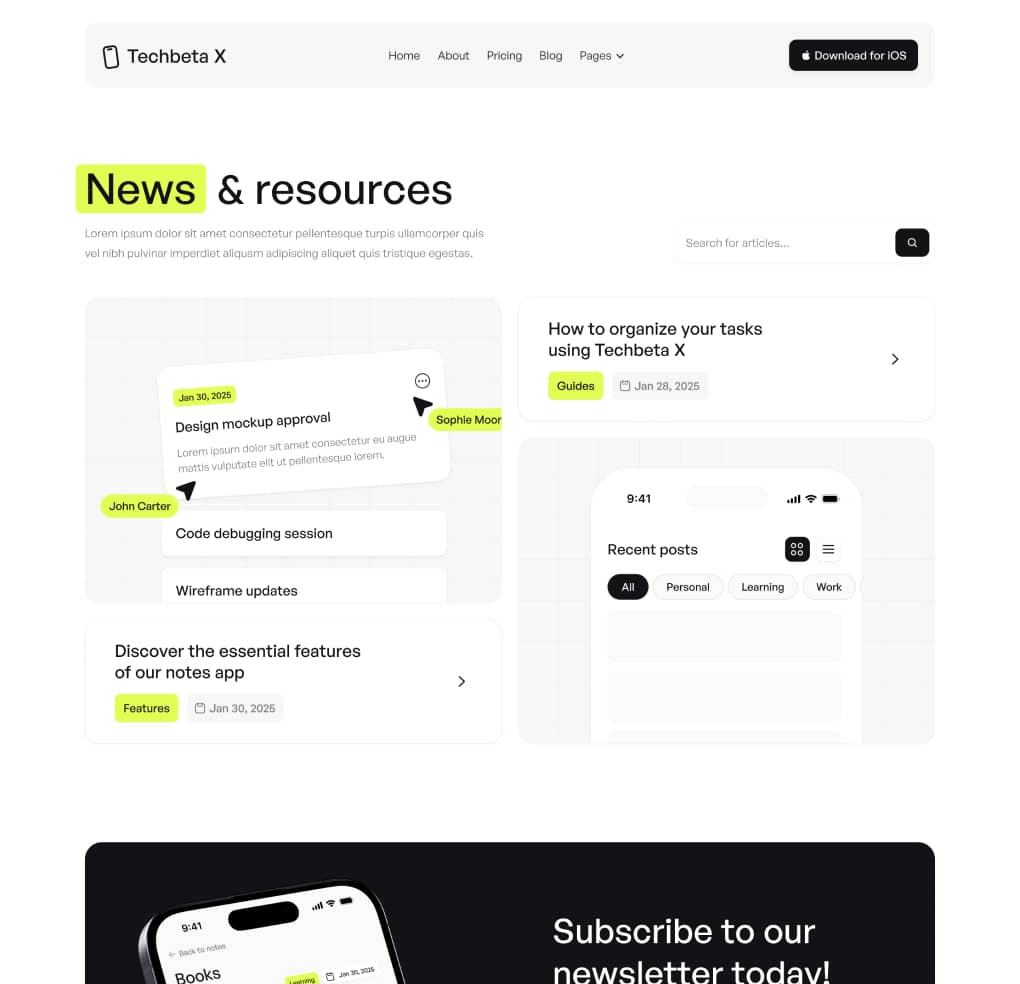 Techbeta X - Blog V2 Page - Tech App Webflow Template