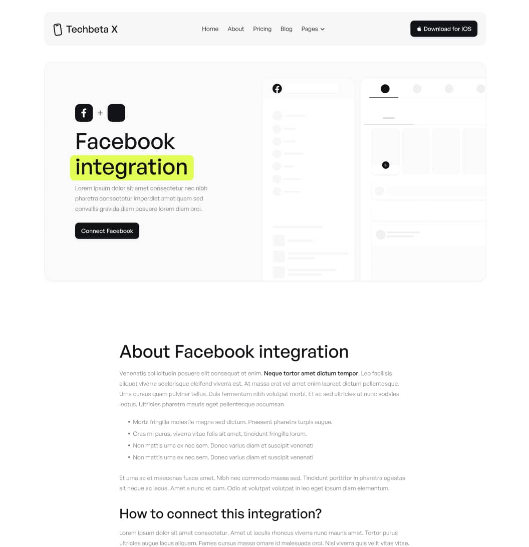 Techbeta X - Integration Single Page - Tech App Webflow Template