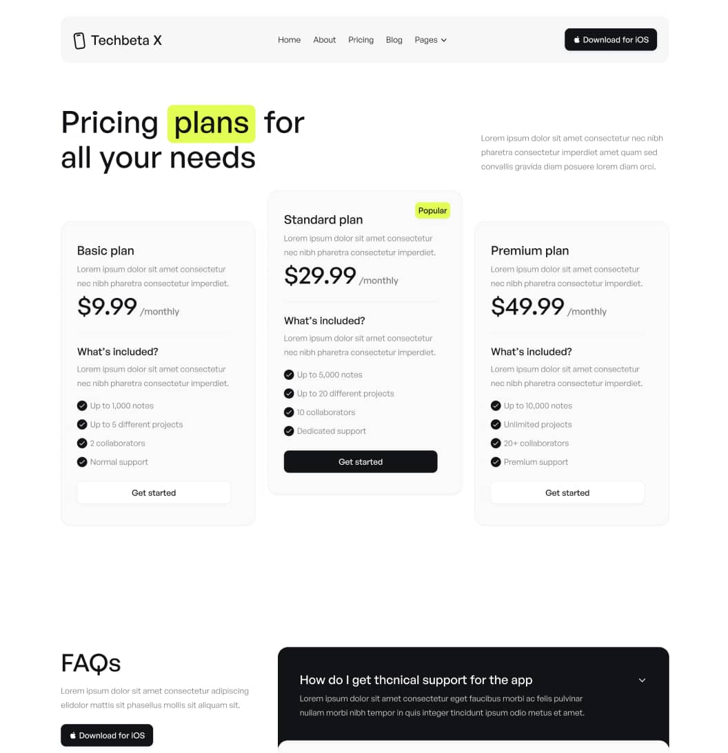 Techbeta X - Pricing V1 Page - Tech App Webflow Template