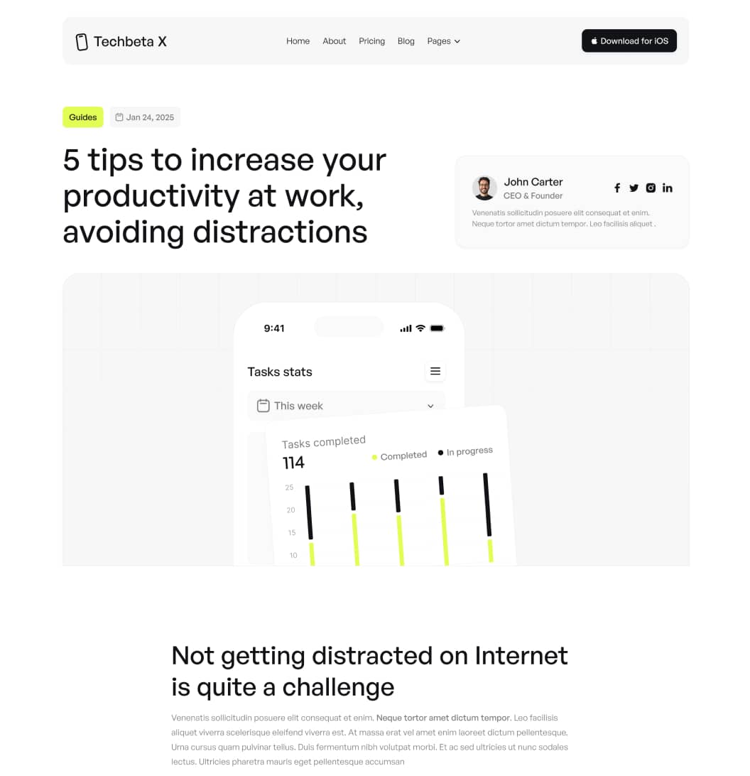 Techbeta X - Blog Post Page - Tech App Webflow Template