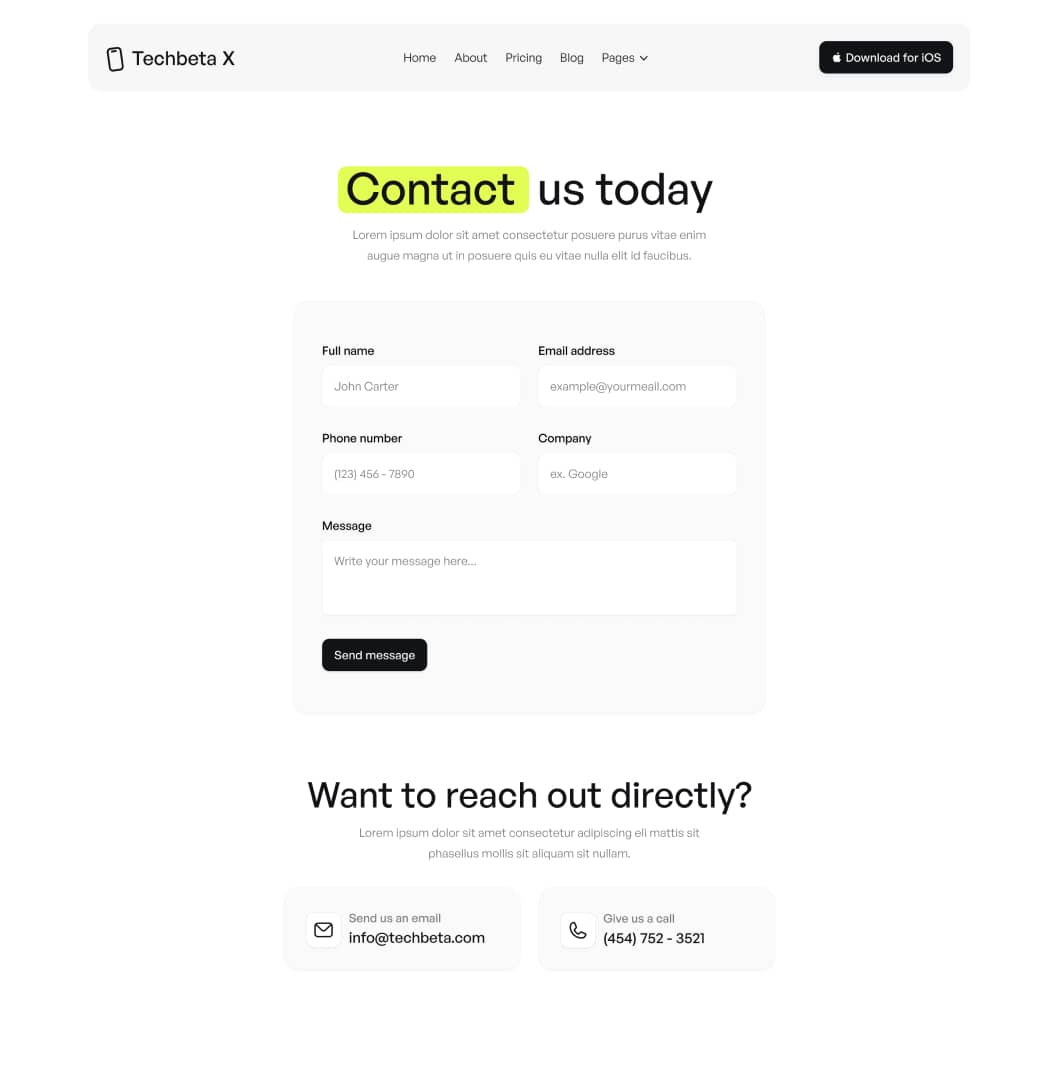 Techbeta X - Contact Page - Tech App Webflow Template