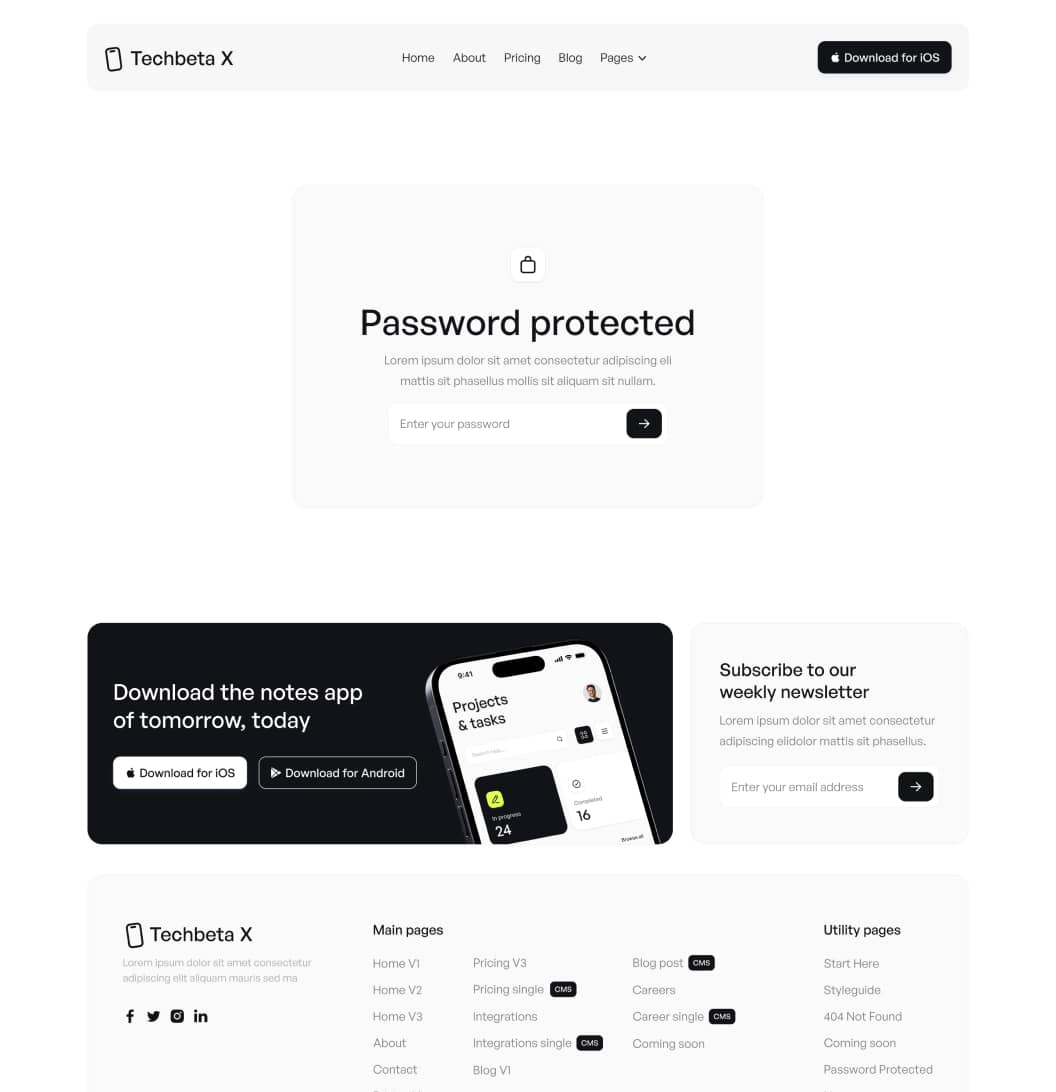 Techbeta X - Password Protected Page - Tech App Webflow Template