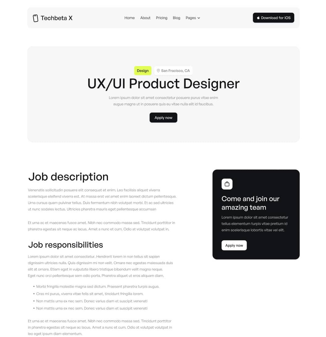 Techbeta X - Career Single Page - Tech App Webflow Template