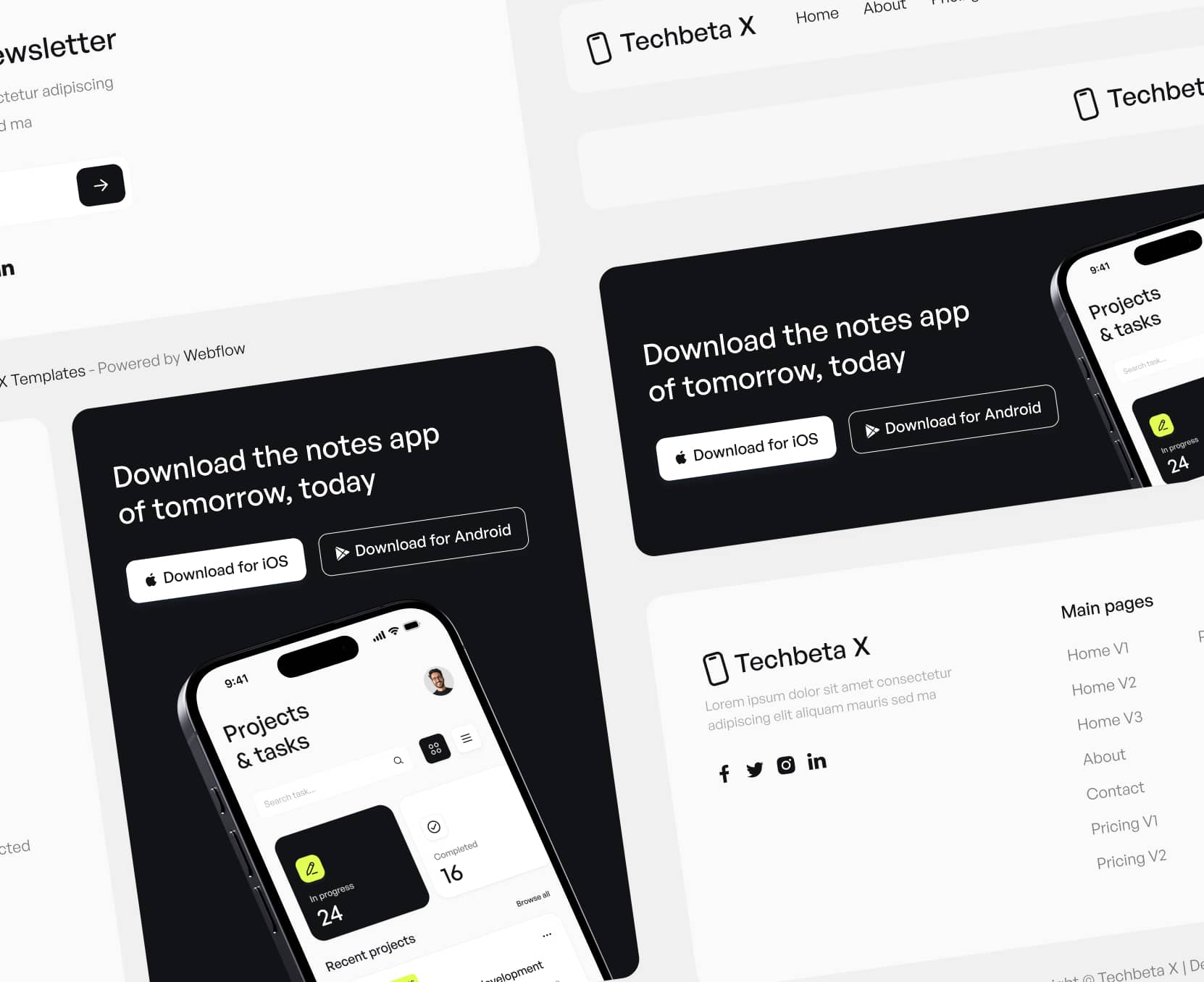 Techbeta X - Headers and Footers - Tech App Webflow Template