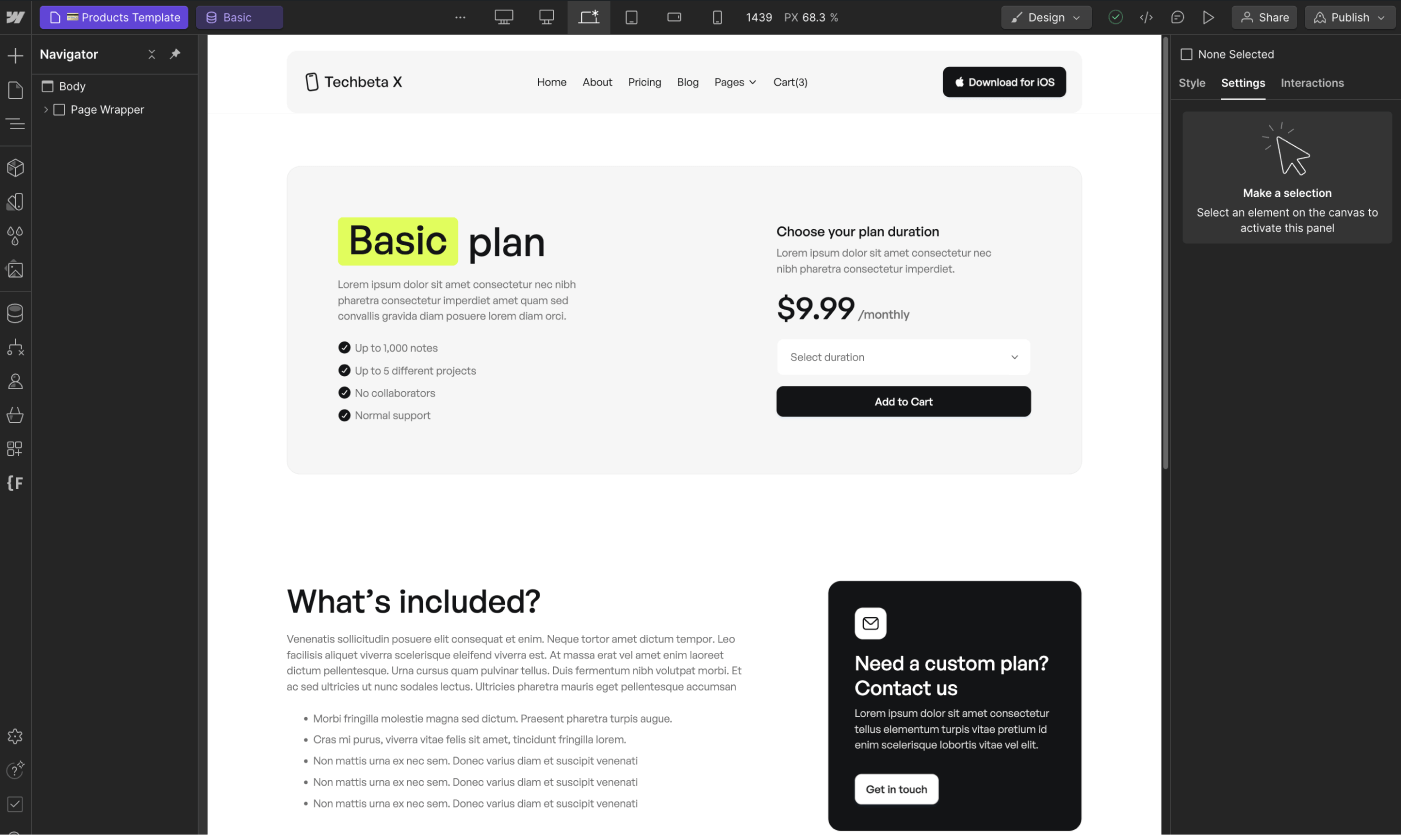 Ecommerce Page - Techbeta X Webflow Template