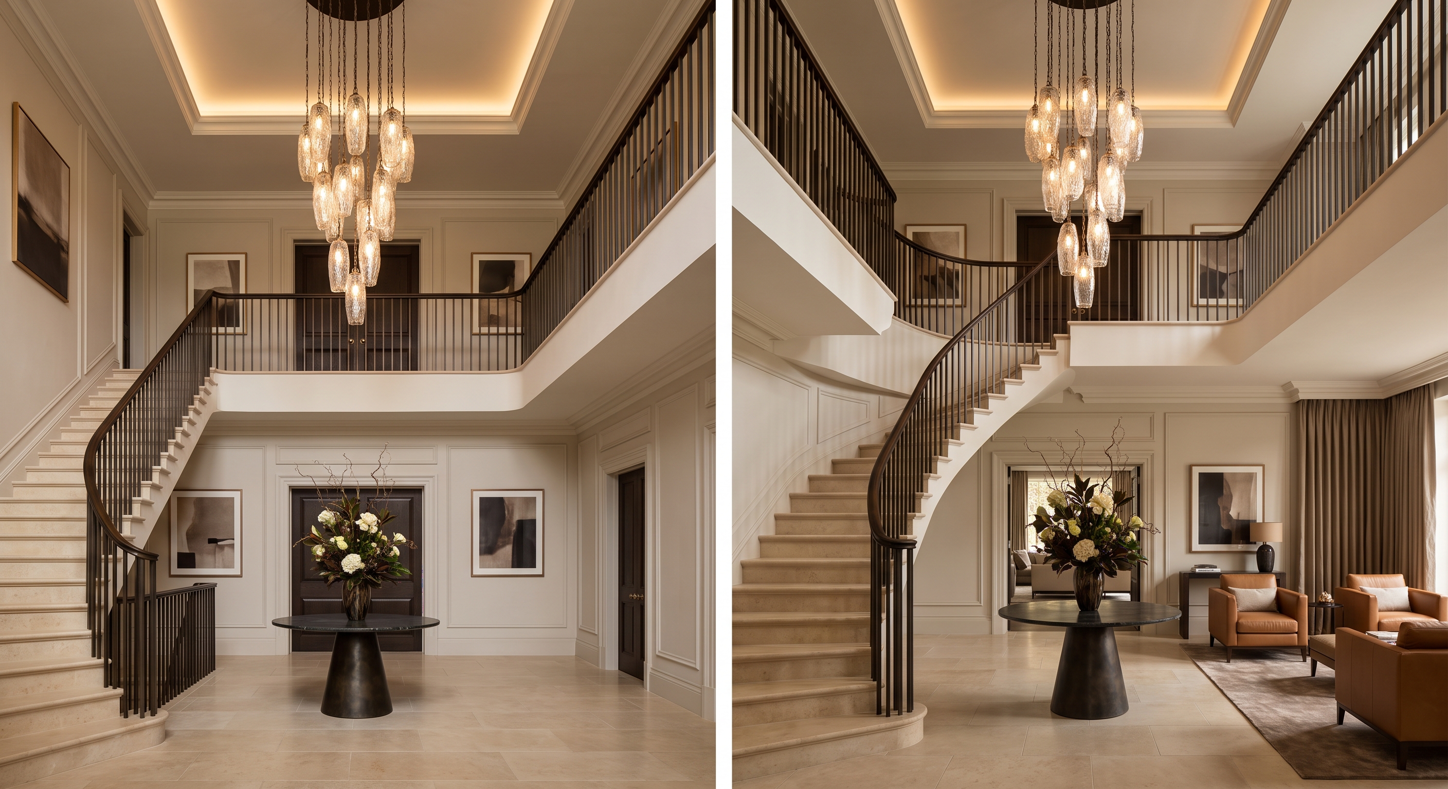 Luxury interior design by Meiger — elegant entrance hall with sweeping staircase