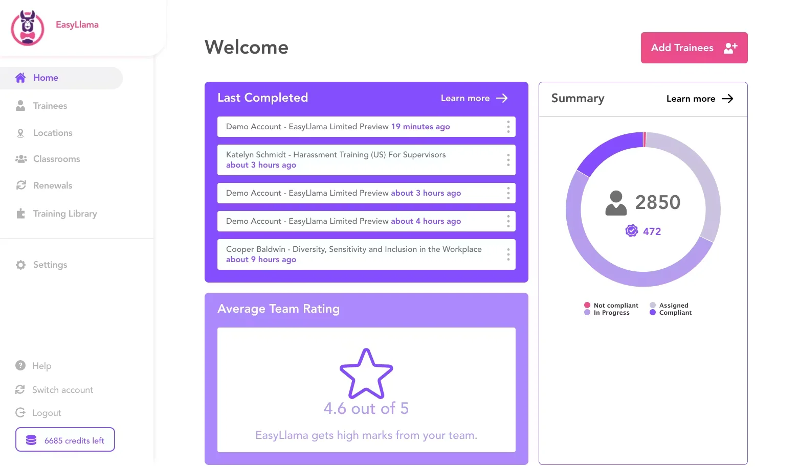 EasyLlama main dashboard