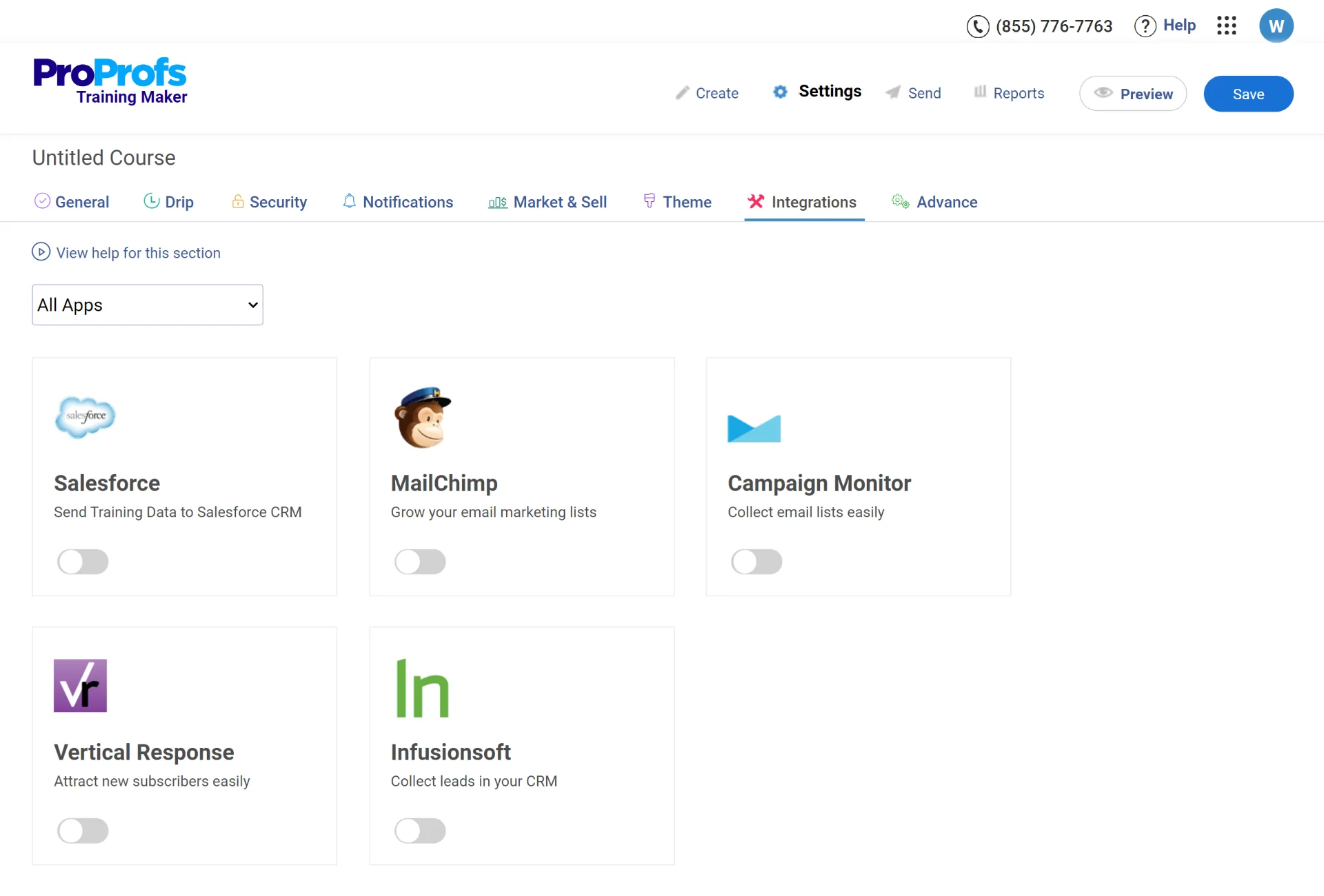 ProProfs Training Maker main dashboard