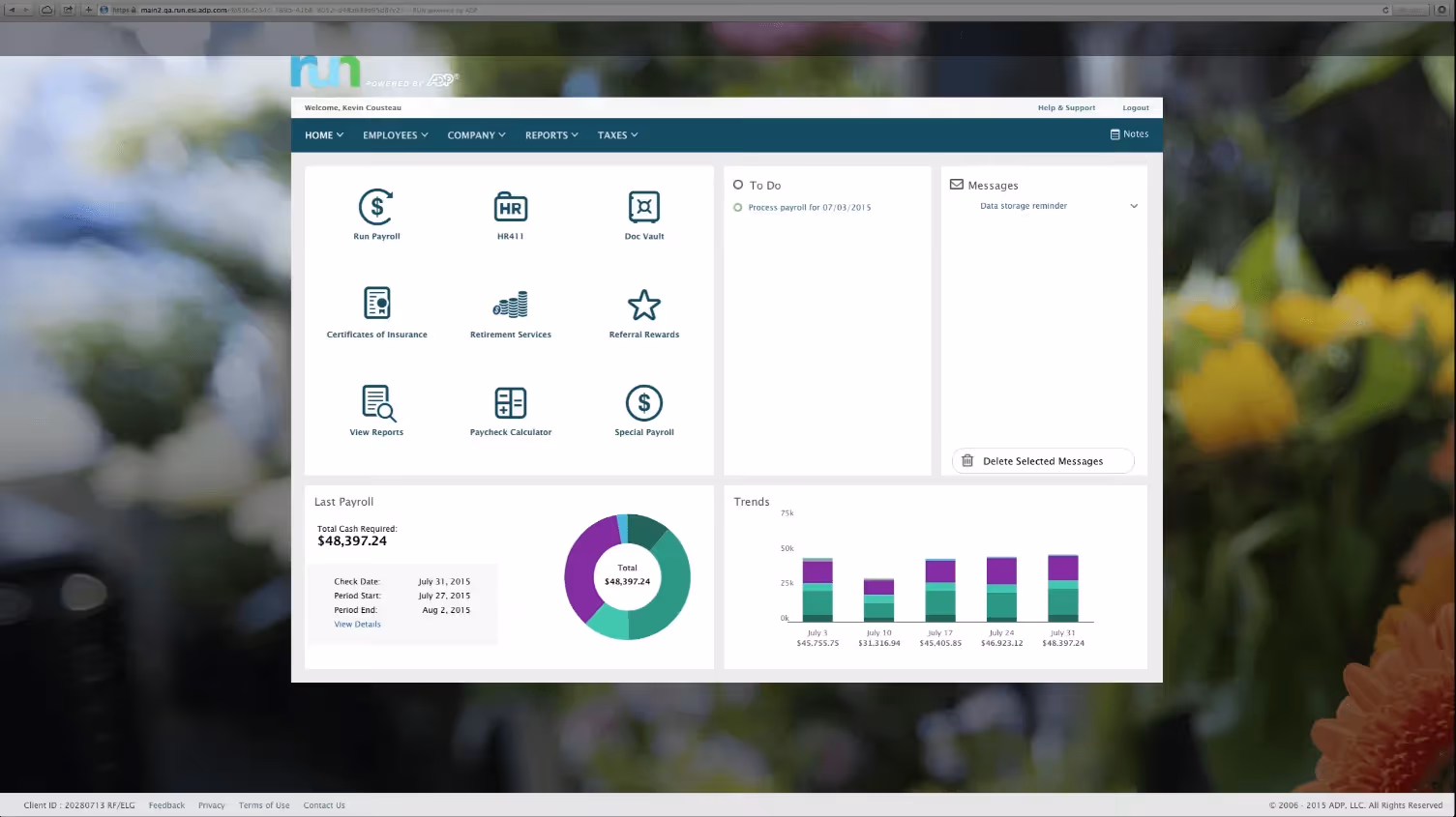 RUN Powered by ADP main dashboard