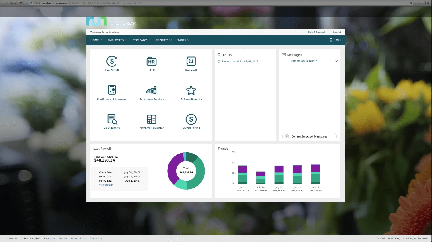 RUN Powered by ADP main dashboard