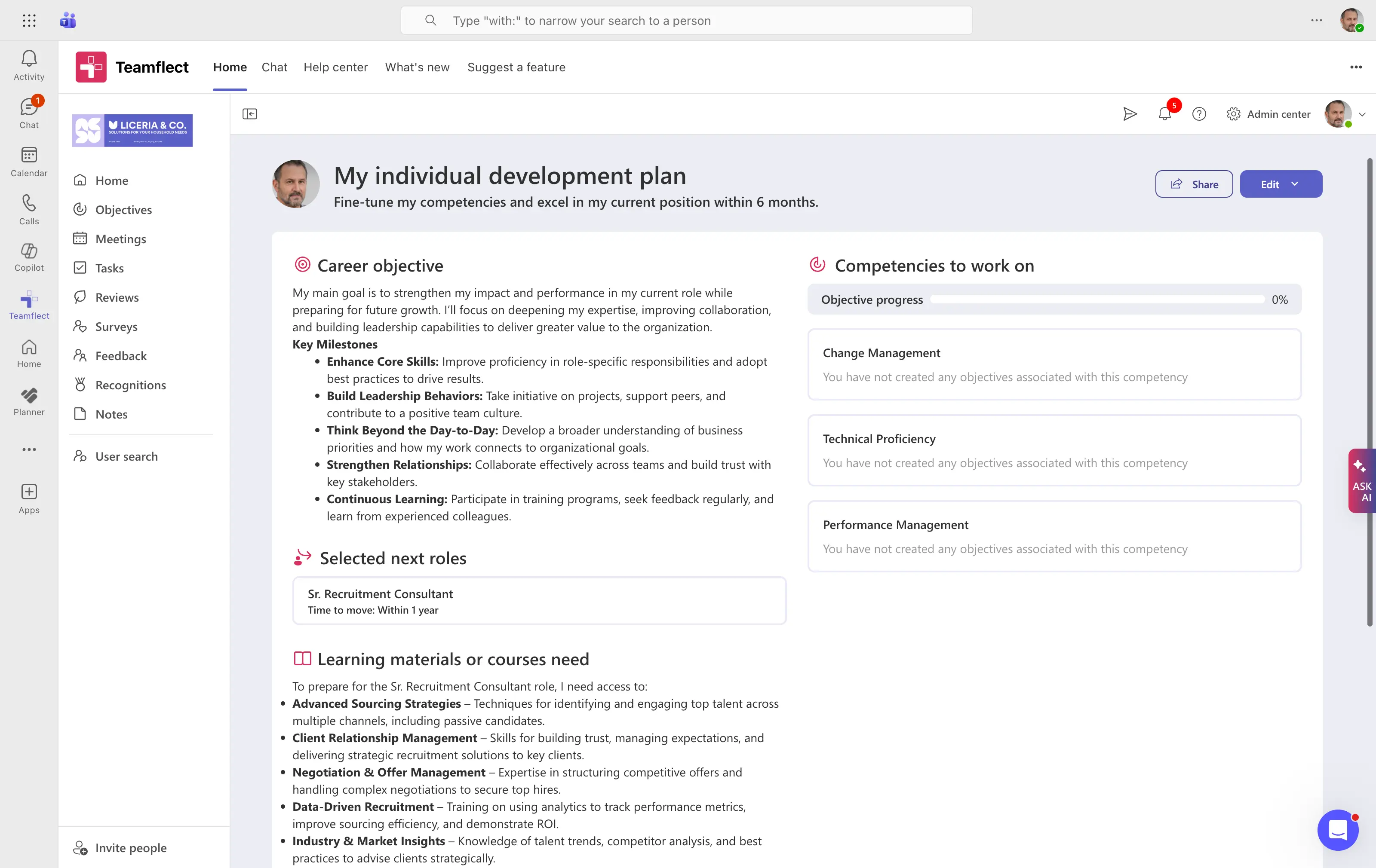 Individual Development Plans in Teamflect